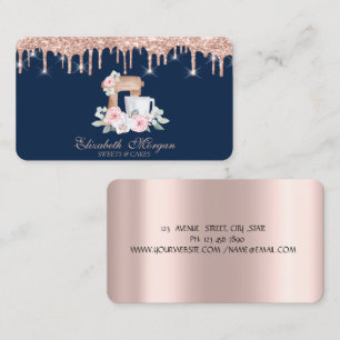 Mixer Flowers Roses,Rose Gold Drips Bakery Business Card