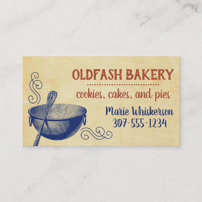 Mixing bowl whisk vintage bakery baking business card (Front)