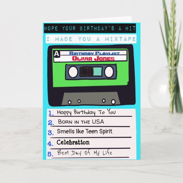 Mixtape birthday card- customisable with own songs card (Front)