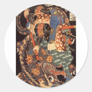 Miyamoto Musashi Ink Painting Classic Round Sticker