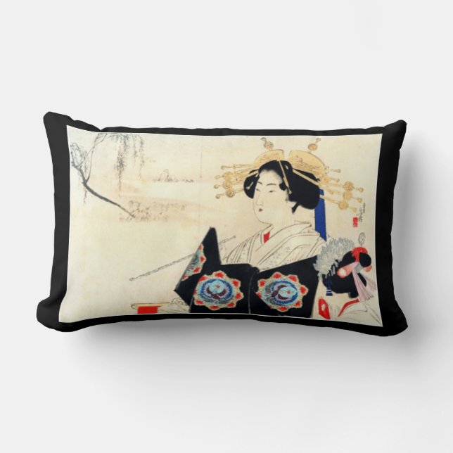 Mizuno Toshikata 水野年方, Courtesan - Asian Art Lumbar Cushion (Front)