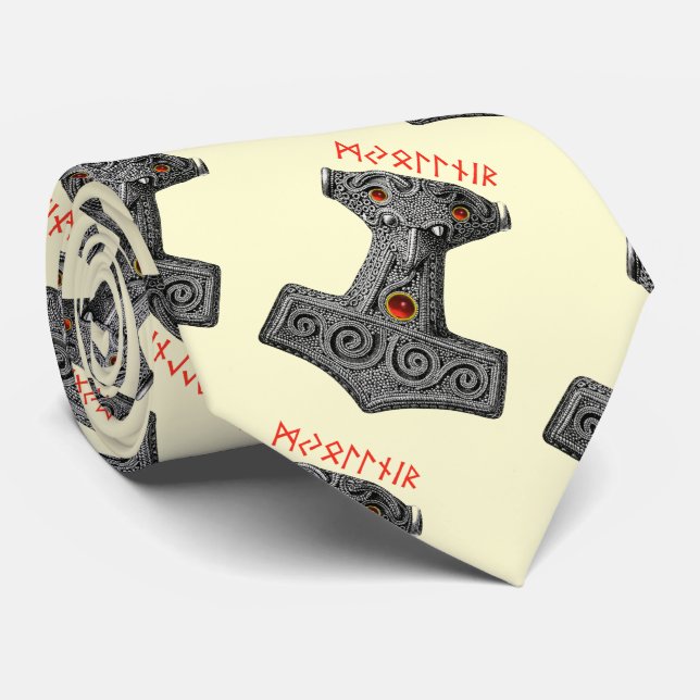 MJOLNIR Hammer of Thor Viking Mythology Ivory Tie (Rolled)