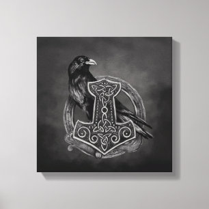 Mjolnir - The hammer of Thor and raven Canvas Print