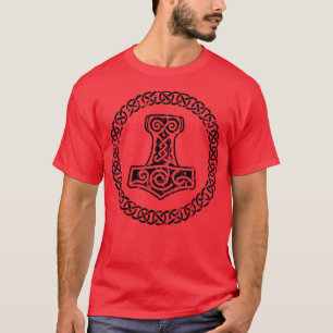 Mjolnir Thors Hammer Norse Viking Knotwork Black D T-Shirt