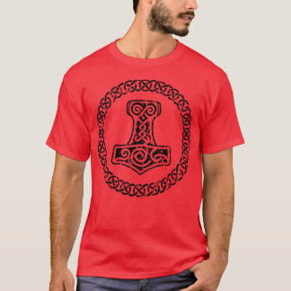 Mjolnir Thors Hammer Norse Viking Knotwork Black D T-Shirt