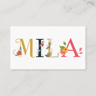 MLA First Name Elegant Embroidered Business Card