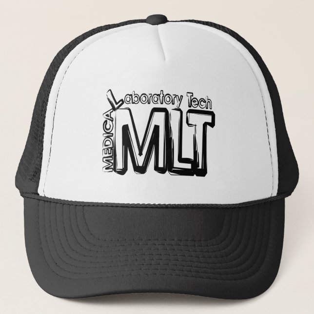 MLT GRUNGE TEXT MEDICAL LABORATORY TECHNICIAN TRUCKER HAT (Front)