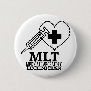 MLT HEART SYRINGE MEDICAL LAB TECH LOGO 6 CM ROUND BADGE