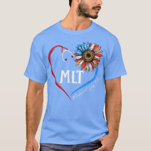 MLT Medical Lab Tech USA Sunflower Stethoscope Hea T-Shirt