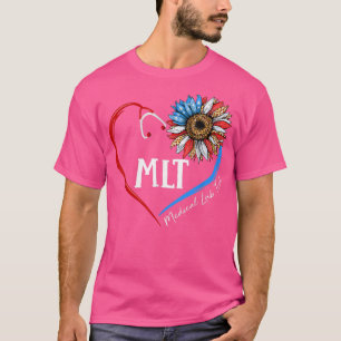MLT Medical Lab Tech USA Sunflower Stethoscope Hea T-Shirt