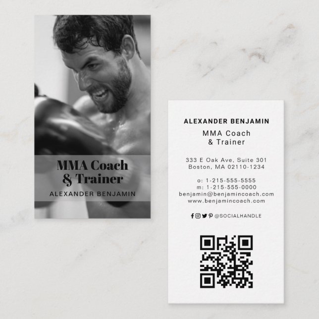 MMA Coach & Trainer Photo QR Code Business Card (Front/Back)