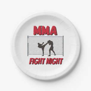 MMA Fight Night text and Silhouette of Two Fighter Paper Plate