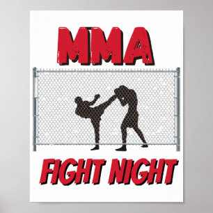 MMA Fight Night text and Silhouette of Two Fighter Poster