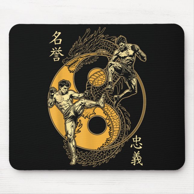 MMA Fighter Dragon Yin Yang Knee Kick Mixed Mouse Pad (Front)
