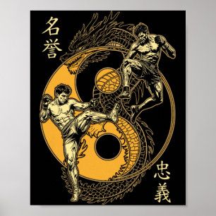 MMA Fighter Dragon Yin Yang Knee Kick Mixed Poster