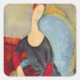 Mme Hebuterne in a Blue Chair, 1918 Square Sticker