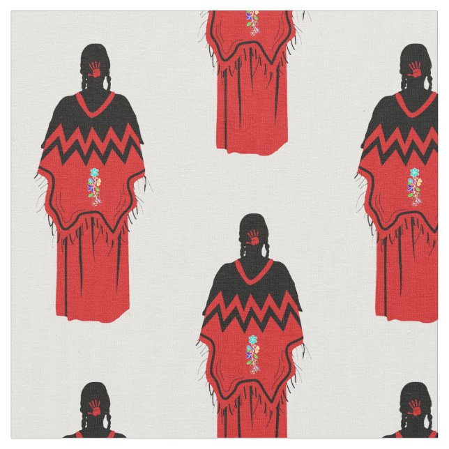 MMIW Kwe with Red Hand Pattern White Fabric (Close Up)