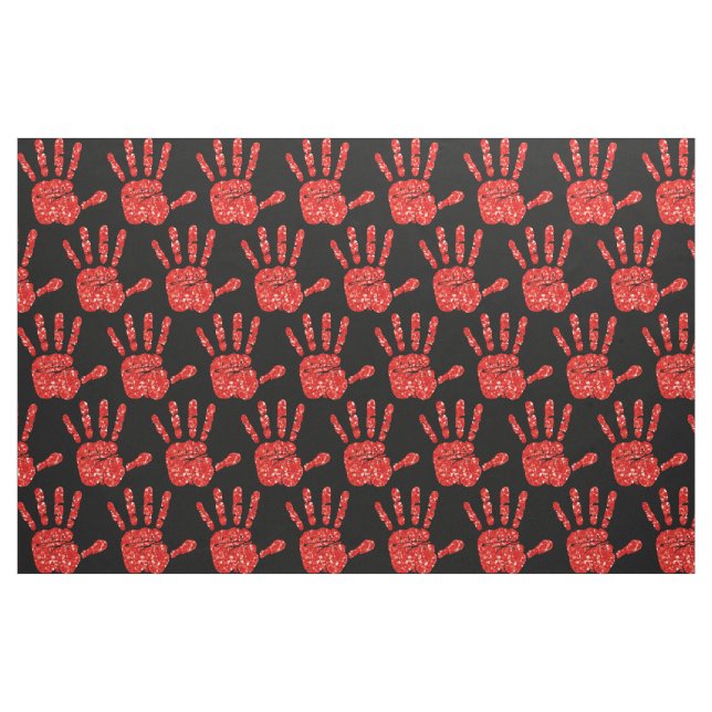 MMIW Red Hand Jewelled Pattern Black Fabric (Fat Quarter)