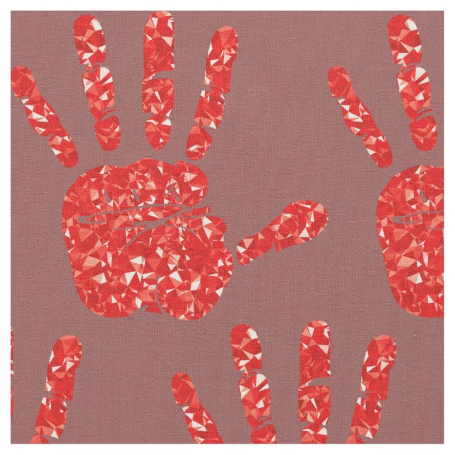 MMIW Red Hand Jewelled Pattern Brick Red Fabric (Close Up)