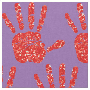 MMIW Red Hand Jewelled Pattern Pale Purple Fabric