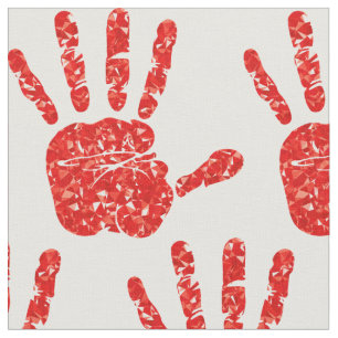 MMIW Red Hand Jewelled Pattern White Fabric