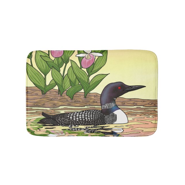 MN State Bird Flower Loon Lady Slipper Bath Mat (Front)