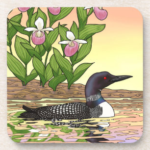 MN State Bird Flower Loon Lady Slipper Coaster