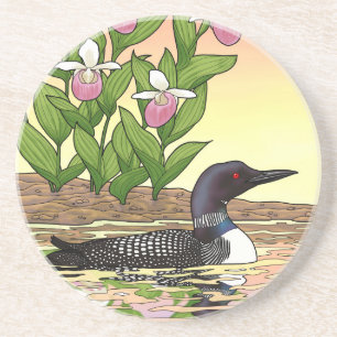 MN State Bird Flower Loon Lady Slipper Coaster