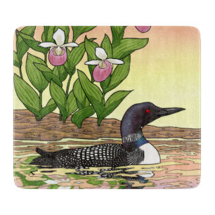 MN State Bird Flower Loon Lady Slipper Cutting Board