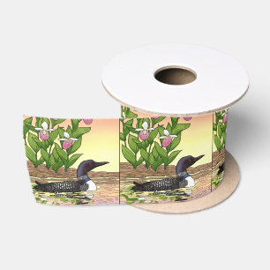 MN State Bird Flower Loon Lady Slipper Satin Ribbon