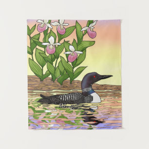 MN State Bird Flower Loon Lady Slipper Tapestry