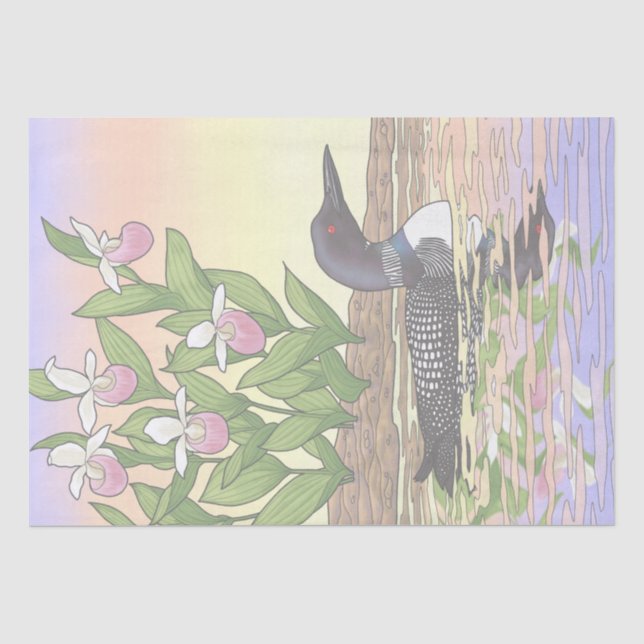 MN State Bird Flower Loon Lady Slipper Tissue Paper (Front)