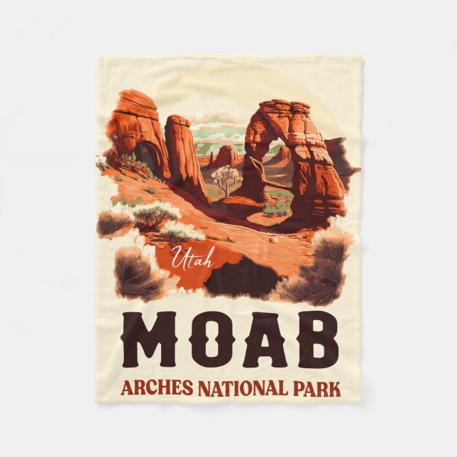 Moab Arches National Park Utah Delicate Arch Retro Fleece Blanket (Front)