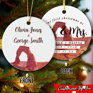 Moab Utah Our First Christmas Elegant Watercolor Ceramic Tree Decoration