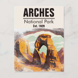 Moab Utah Vintage Sunset Arches Watercolor Outdoor Postcard