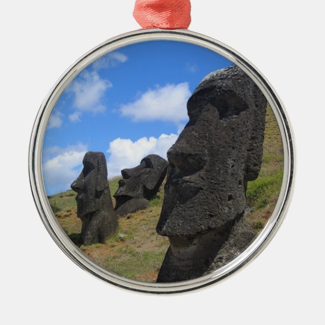 Moai at Rano Raraku, Easter Island Metal Tree Decoration (Front)