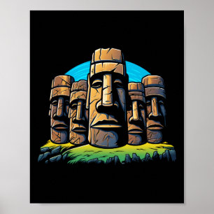 Moai Heads Easter Island Easter Day Cute  Poster