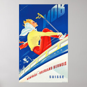 MOB Montreux Oberland Bernois Vintage Swiss Travel Poster
