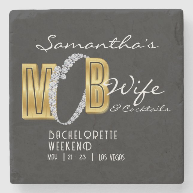 Mob Wife & Cocktails Black Bach Bachelorette Party Stone Coaster (Front)