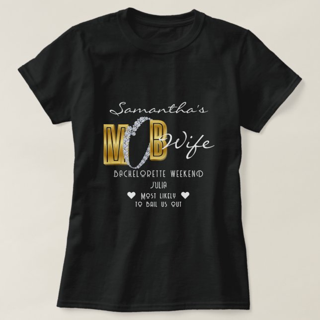 Mob Wife & Cocktails Black Bach Bachelorette Party T-Shirt (Design Front)