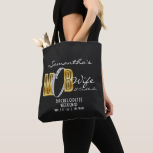 Mob Wife & Cocktails Black Bach Bachelorette Party Tote Bag