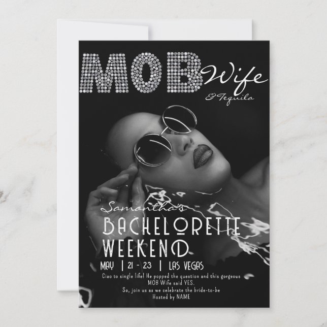 Mob Wife & Tequila Black Bach Bachelorette Party Invitation (Front)