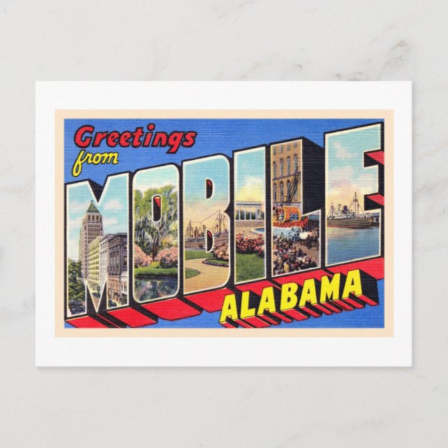 Mobile Alabama AL Vintage Large Letter Postcard 1 (Front)
