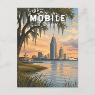 Mobile Alabama Illustration Travel Art Vintage Postcard