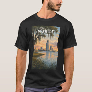 Mobile Alabama Illustration Travel Art Vintage T-Shirt