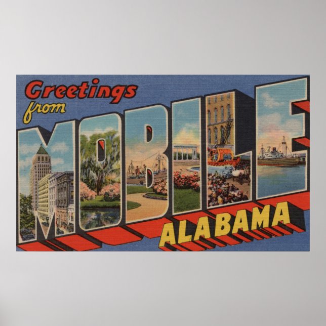 Mobile, Alabama - Large Letter Scenes Poster (Front)