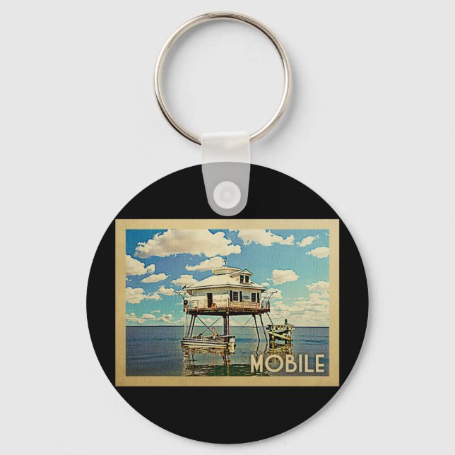 Mobile Alabama Vintage Travel Key Ring (Front)