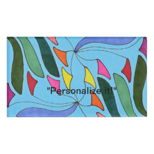 Mobile art with blade shapes in multiple colours name tag