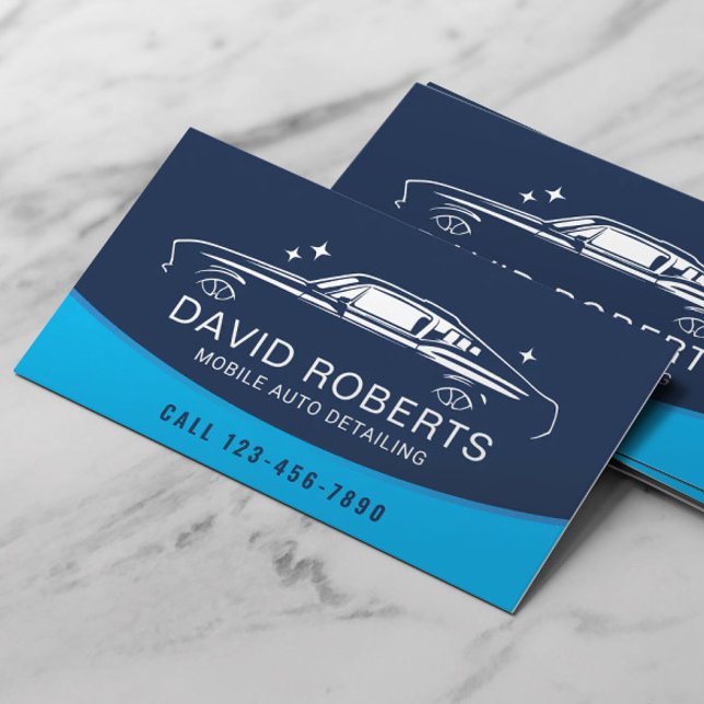 Mobile Auto Detailing Sparkling Car Wash Blue Business Card (Creator Uploaded)