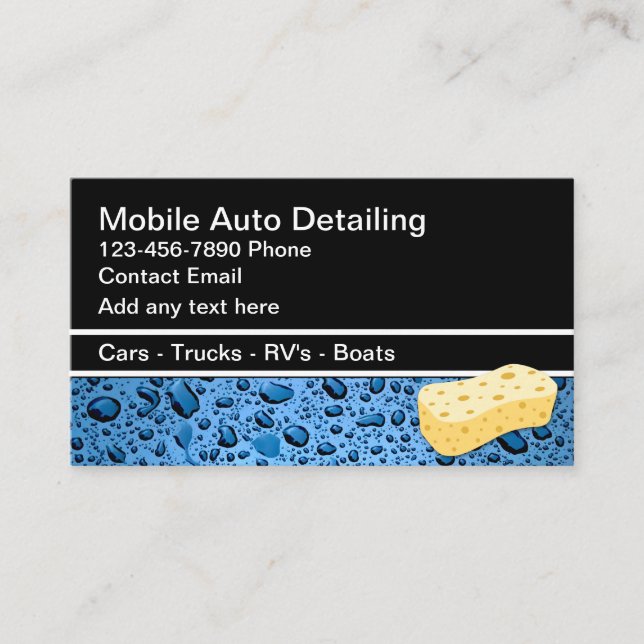 Mobile Auto Detailing Water Drops Business Cards (Front)